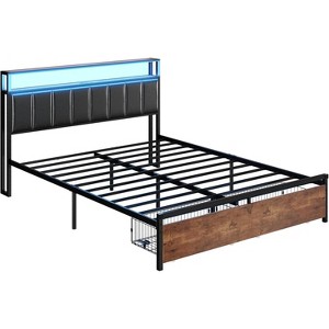 AMERLIFE LED Bed Frame with Drawers, 2-Tier Storage and Charging Station - 1 of 4