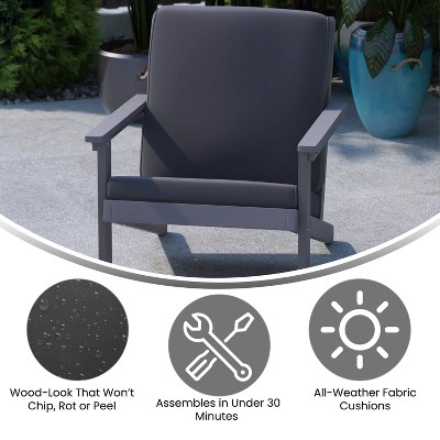 Gray Poly Resin Adirondack Patio Club Chair with Cushions