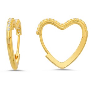 Sterling Silver 20mm Heart Shaped Pave CZ Hoop Earrings - 1 of 2