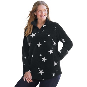 Woman Within Plus Size Microfleece Quarter-Zip Pullover - 1 of 4