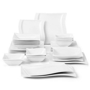 vancasso 26-Piece Ivory White Porcelain Square Dinnerware Set, Modern Dish Set with Dessert, Salad,Pasta, Cup and Saucer, Dinnerware Sets for 6 - 1 of 4