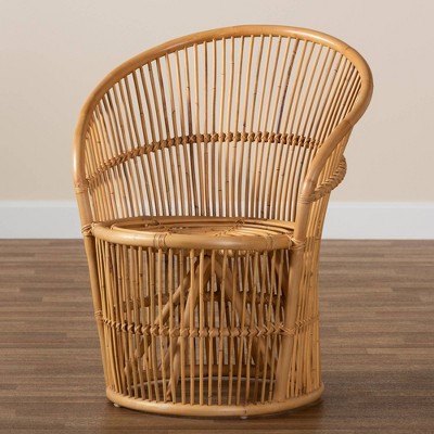 Narva 25" Brown Leather and Rattan Handcrafted Accent Chair