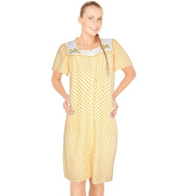 JEFFRICO House Dresses for Women with Pockets - Lightweight Breathable Short Sleeve Muumuu & Nightgowns - Zipper Front Housecoat and Dusters