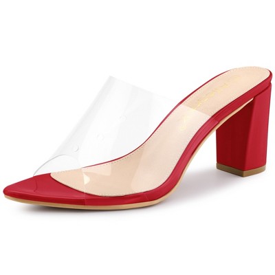 Allegra K Women's Clear Chunky Heel Slides Sandals Mules