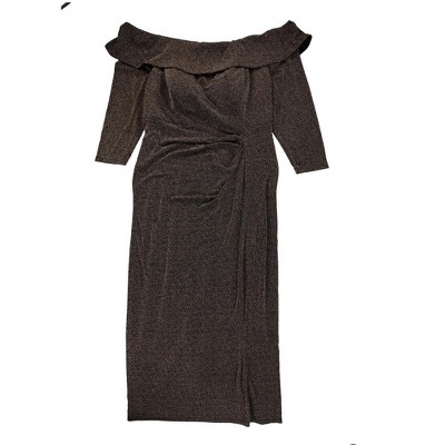 Alex Evenings Womens Metallic Off-Shoulder Dress