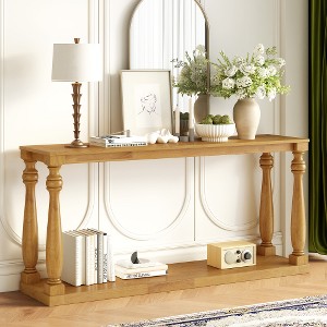 Lyngins Vintage Wood Grain Console Table with Sculptural Vase-Legs, Modern Narrow Entryway Table with Functional Lower Shelf, Sofa Table for Hallway - 1 of 4