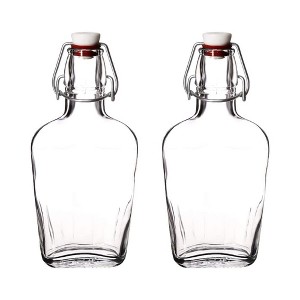 Bormioli Rocco Fiaschetta Glass 8.5 Ounce Hermetic Pocket Flask, Set of 2, Clear w/ White Stopper - 1 of 4