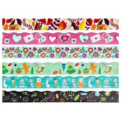 Bulletin Borders - 6-Pack Bulletin Board Borders, Seasonal Decorative Trimmers, Whimsical Border Trim for Classroom, School, 2.25 x 36 inches