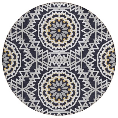 Black Ivory And Gray Floral Medallion Washable Indoor Outdoor Area Rug