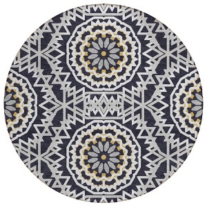 Black Ivory And Gray Floral Medallion Washable Indoor Outdoor Area Rug - 1 of 4