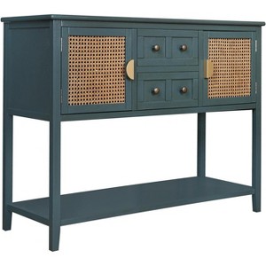 Rattan Accent Console Table with 2 Drawers, Narrow Wood Sofa Table with Cabinet Storage, 2-Tier Entryway Table for Living Room, Hallway, FoyerK - 1 of 4