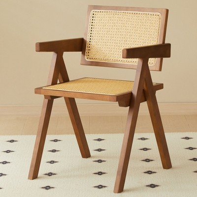 CAVINAS 17.72" Retro Dining Chairs,Set of 2,Rubber Wood Rattan Weaving Chairs for Dining Room,Wooden Accent Chairs,Dining Furniture Chairs
