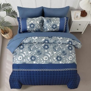 BAGOKIE 7 Pieces Bed in a Bag Floral Geometric Patchwork Comforter Bedding Set - 1 of 4