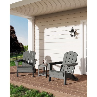 Folding Adirondack Chairs Set of 2, HDPE Plastic Outdoor Chairs with Wood Texture- 380Lbs & Weather Resistant for Fire Pit,Patio, Backyard