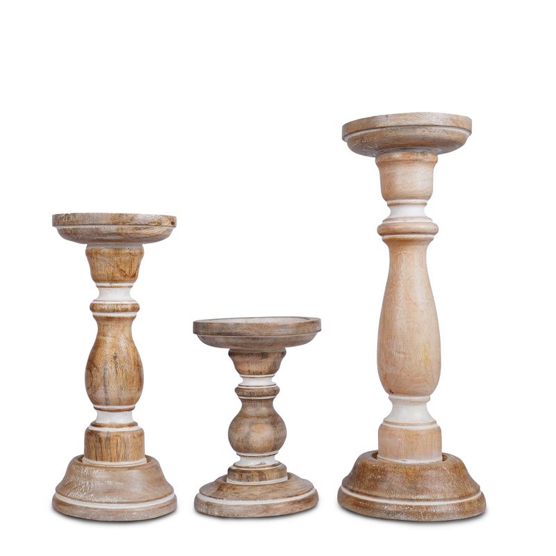 Mela Artisans White Wood Candle Holders, Table Centerpiece, Made from Mango Wood, 1 of 5