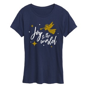 Women's - Instant Message - Joy To The World Angel Christmas Short Sleeve Graphic T-Shirt - 1 of 4