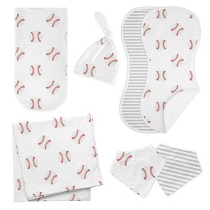 Sweet Jojo Designs Boy Newborn Baby Layette Gift Set Baseball Patch Red and White 7pc - 1 of 4
