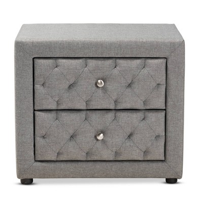 Lepine Gray Tufted 2-Drawer Wood Nightstand with Silver Knobs