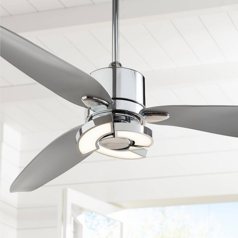 56" Possini Euro Design Vengeance Modern Indoor Ceiling Fan with LED Light Remote Control Chrome White Diffuser for Living Room Kitchen House Bedroom, 2 of 11