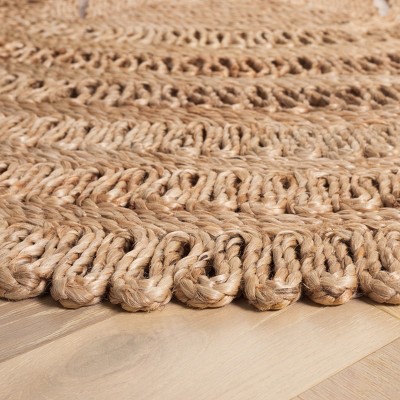 Natural Beige Round Jute Handmade Flat Woven Rug, 6'