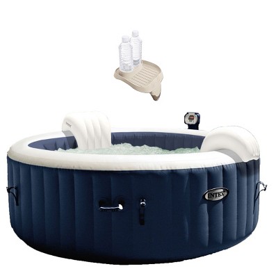 Intex 28405E PureSpa 4 Person Home Inflatable Portable Heated Round Hot Tub Spa 58-inch x 28-inch with Bubble Jets, Heat Pump, and Drink Holder Tray