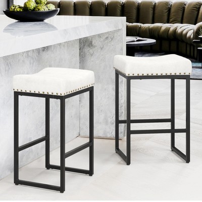 Arceso Counter Height Bar Stools, 24" Square SaddleBarstools Set of 2, Modern Backless FauxLeather Counter Stool for Kitchen lsland Counter, Home Bar