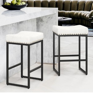 Arceso Counter Height Bar Stools, 24" Square SaddleBarstools Set of 2, Modern Backless FauxLeather Counter Stool for Kitchen lsland Counter, Home Bar - 1 of 4