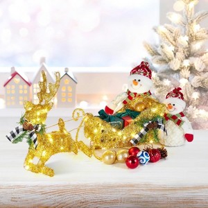 GAOMON Gold Santa Sleigh & Reindeer Set, Outdoor Lighted Christmas Decor with Adjustable Antlers and Warm Lights - 1 of 4