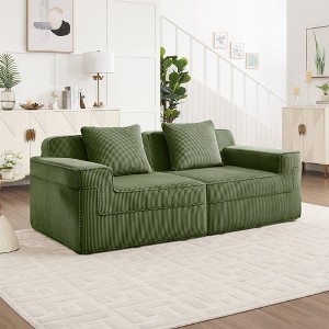 Hrinhom 81.1"W Corduroy Loveseat Sofa,Floor Sofa with 2 Pillows - 1 of 4