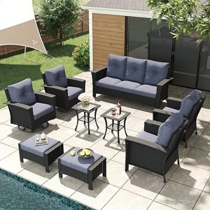LayinSun Wicker Patio Furniture Set with Fire Pit Table, Classis Outdoor Conversation 360 Degree Swivel Chairs Set with Coffee Table - 1 of 4