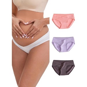 INSPIRE CHIC Women's Low-Waisted Under the Bump Comfortable Breathable Cotton Maternity Briefs 4 Packs - 1 of 4