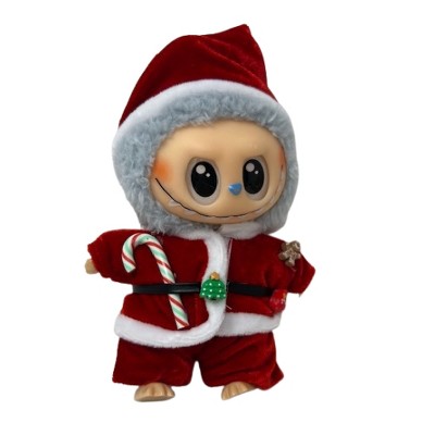 Festive Red Velour Santa Jacket and Hat for 17.5-Inch Labubu Dolls