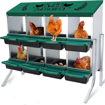 Green Galvanized Steel 8-Compartment Chicken Nesting Box