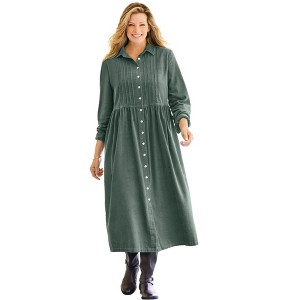 Woman Within Plus Size Button Front Corduroy Dress - 1 of 2