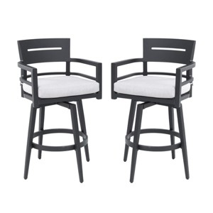 Set of 2 Modern Outdoor Swivel Bar Stools with Backs, Black Aluminum Frame with 360° Rotation, Backrest, Armrests, and Sunbrella Cushions – Koiai - 1 of 4