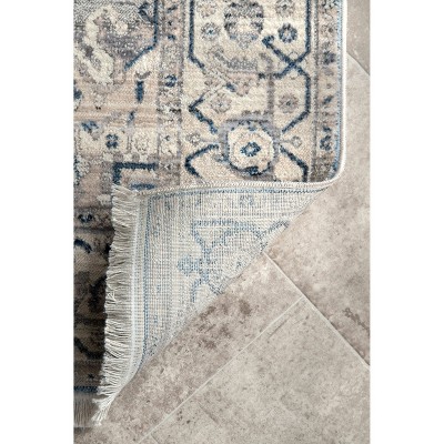 Gray and Blue Medallion Synthetic 4' x 6' Area Rug