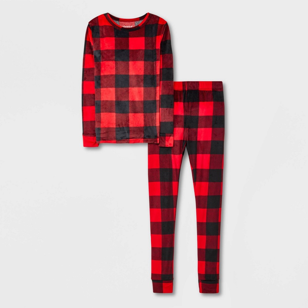 Boys' 2pc Plaid Pajama Set - Cat & Jack 6, Black/Black/Red