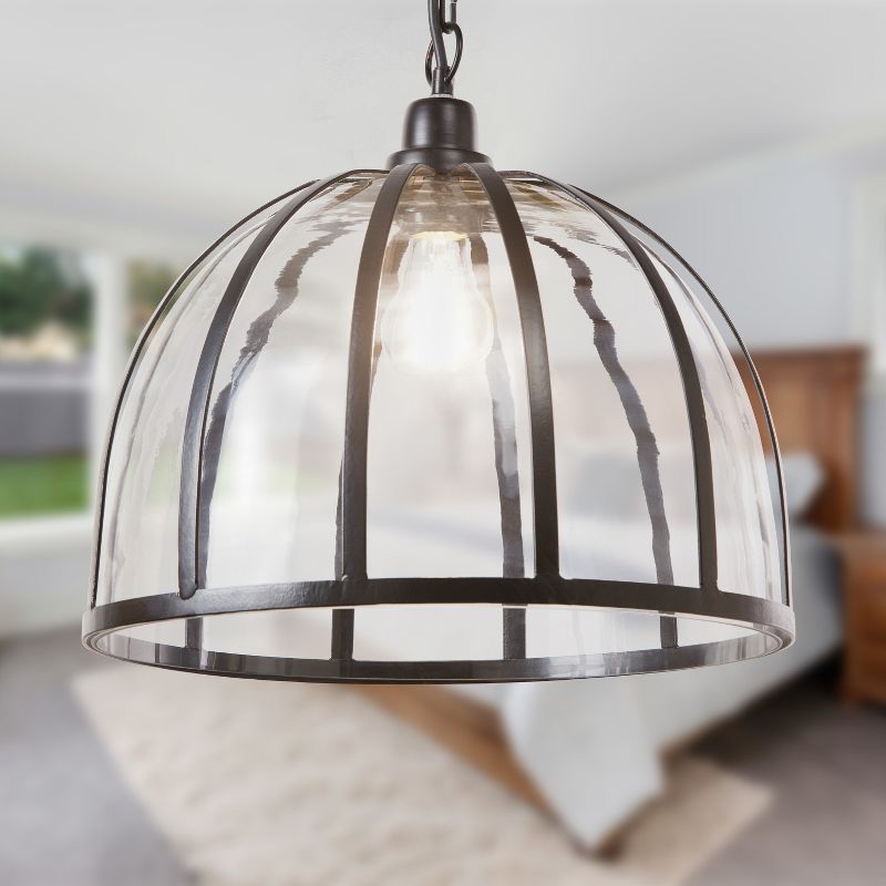 River of Goods Clemence 1-Light Black Pendant Light with Glass and Metal Shade, 2 of 10