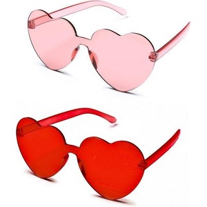 4E's Novelty Red and Pink Heart Sunglasses for Women, Transparent Light Pink & Red Color Rimless Glasses - 1 of 4