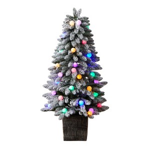Nearly Natural 4-ft Winter Flocked Pre-Lit Artificial Christmas Tree with 40 LED Globe Lights - 1 of 3