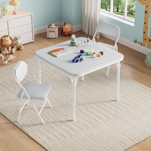 Boys and Girls Folding Table and Chairs Set of 3, Portable Table and Chair with Pu Soft Cushion, Suitable for Eating, Reading and Playing - 1 of 4