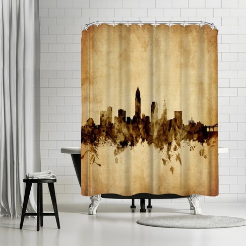 Americanflat 71' X 74' Shower Curtain, Cleveland Ohio Skyline By