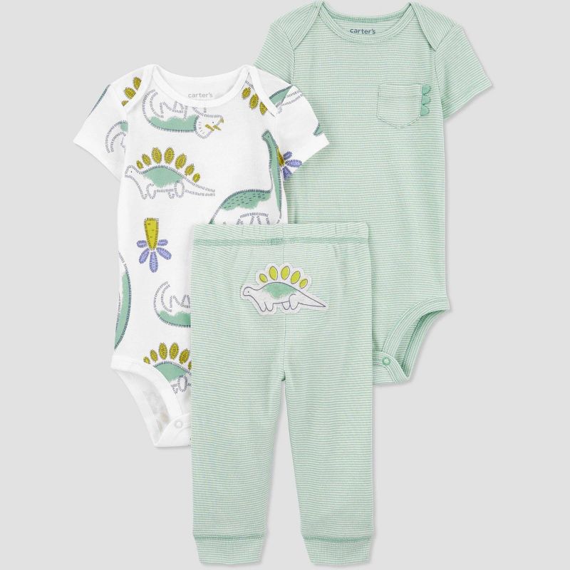 Carter&#39;s Just One You&#174; Baby Boys&#39; Dino Top &#38; Bottom Set - Green/Cream, 1 of 5