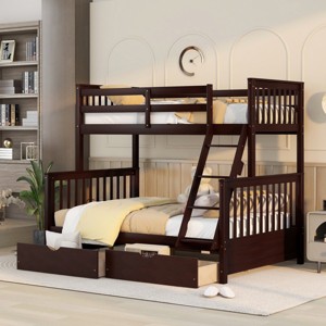 Twin Over Full Bunk Bed with Storage Drawers & Convertible Solid Wood Frame, Space-Saving for Kids or Teens-3irtyhousy - 1 of 4