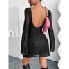 Women's Round Neck Mesh Backless Bodycon Trumpet Sleeve Mini Dress - Sexy Party Club Dress - 2 of 4