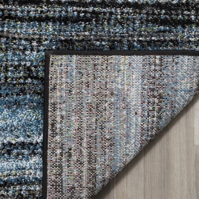 Charcoal and Blue Abstract Hand-Knotted Synthetic Area Rug