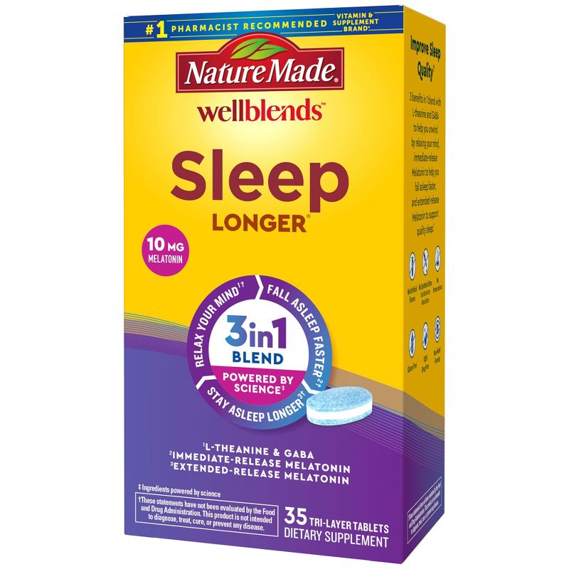 Nature Made Wellblends Sleep Longer , Melatonin 10mg, L-Theanine 100mg and GABA 100mg Tablets - 35ct, 3 of 15