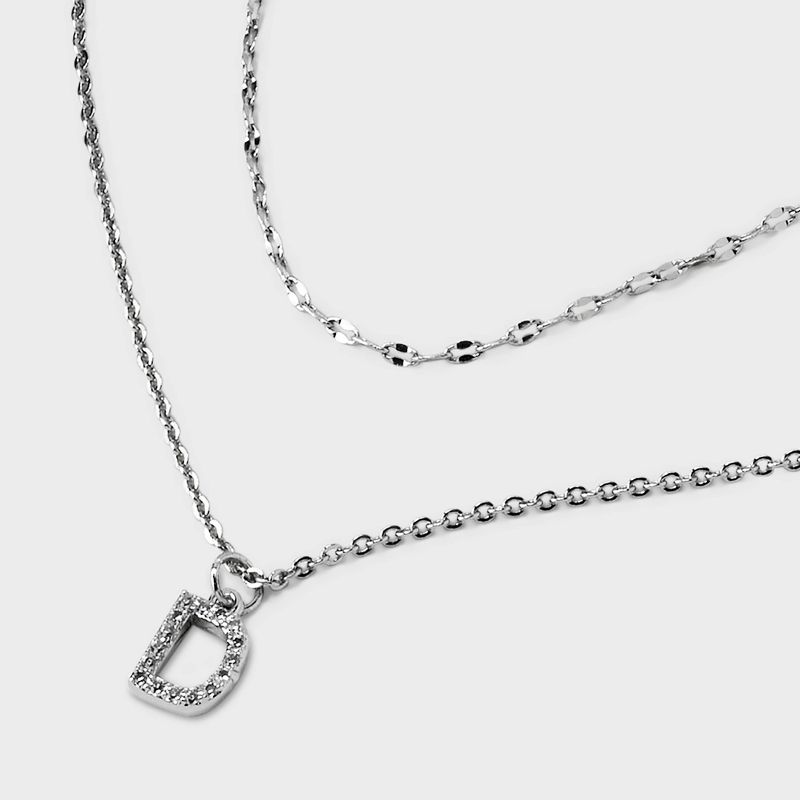 Silver Plated Cubic Zirconia Stud Earring and Initial Multi-Strand Chain Necklace Set 2pc - A New Day™ Silver, 5 of 6