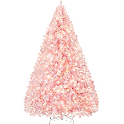 Yaheetech 9Ft/12Ft Pre-lit Flocked Artificial Christmas Tree with Foldable Stand