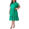 Agnes Orinda Women's Plus Size Tie Back Petal Sleeve Mock Neck Ruffle Swing Midi A-Line Dresses - 2 of 4